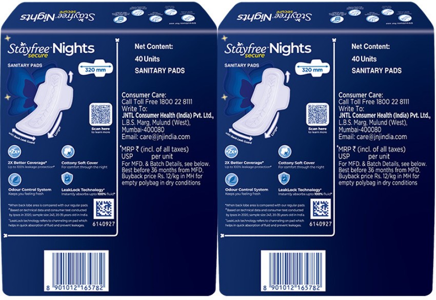 Buy Stayfree Secure XL Ultra-Thin With Wings - 40 Pads (Save Rs.30) Online