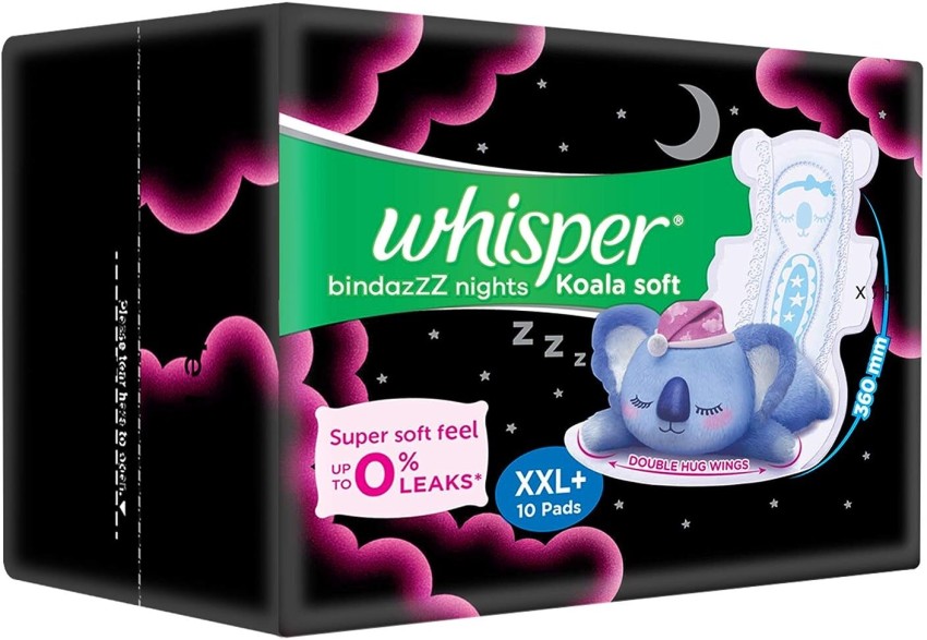 Buy Whisper Bindazzz Nights Koala Soft Sanitary Pads - XXL Plus (10 Pads)  Online