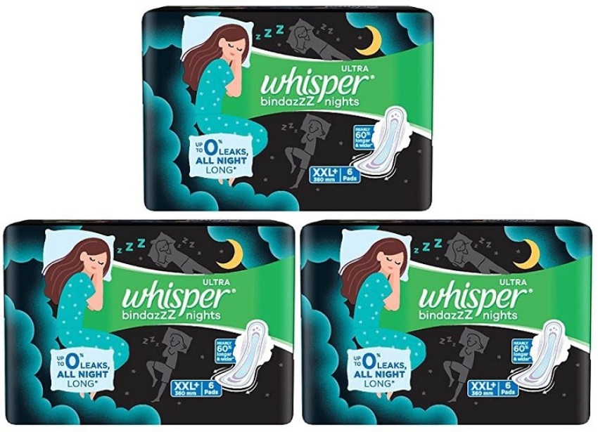 Whisper bindazzZ Nights XXL+ ( 16+16 Pad ) All night Sanitary Pad, Buy  Women Hygiene products online in India