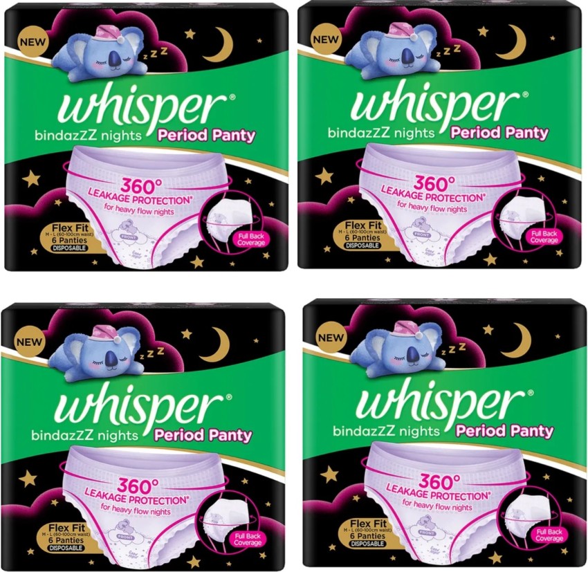Whisper BindazzZ night period panty panties 1+1+1+1pack of Sanitary Pad, Buy Women Hygiene products online in India
