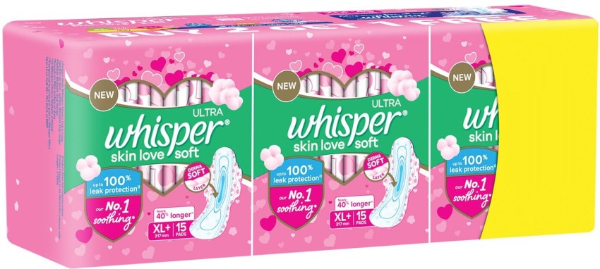 Whisper Ultra Skinlove Soft XL+ Thin Pads for Women, no irritation