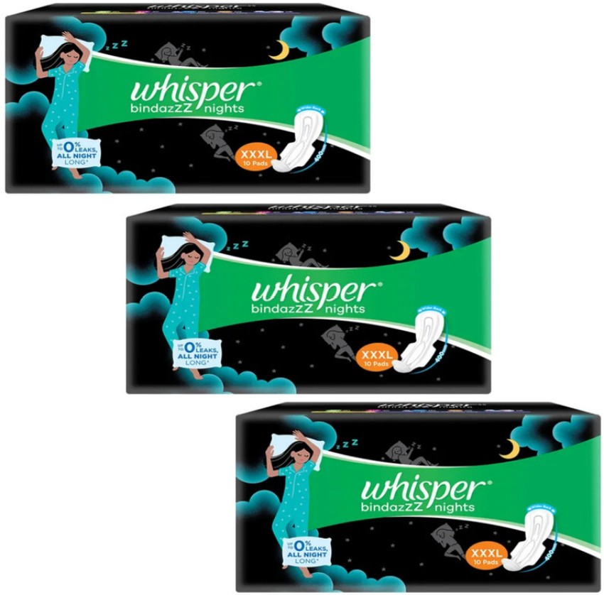 Whisper bindazzz night xxxl 10+10+10pads 30 Sanitary Pad, Buy Women  Hygiene products online in India