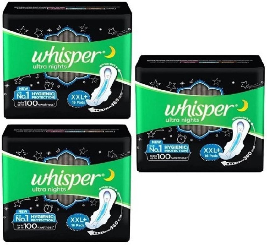 Whisper Ultra Night Sanitary Pads for Women, XXL+ 16 Napkins