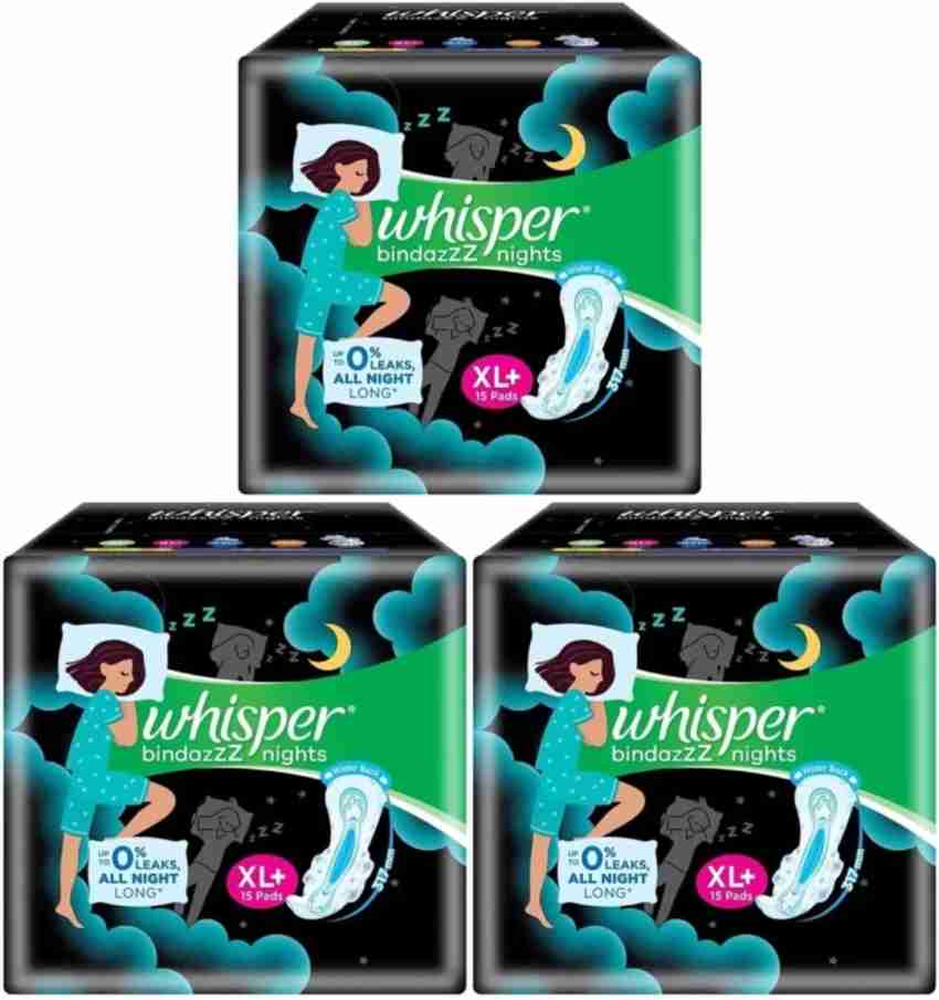Buy Whisper Bindazzz Night Sanitary Pads, 15 thin Pads, XL+