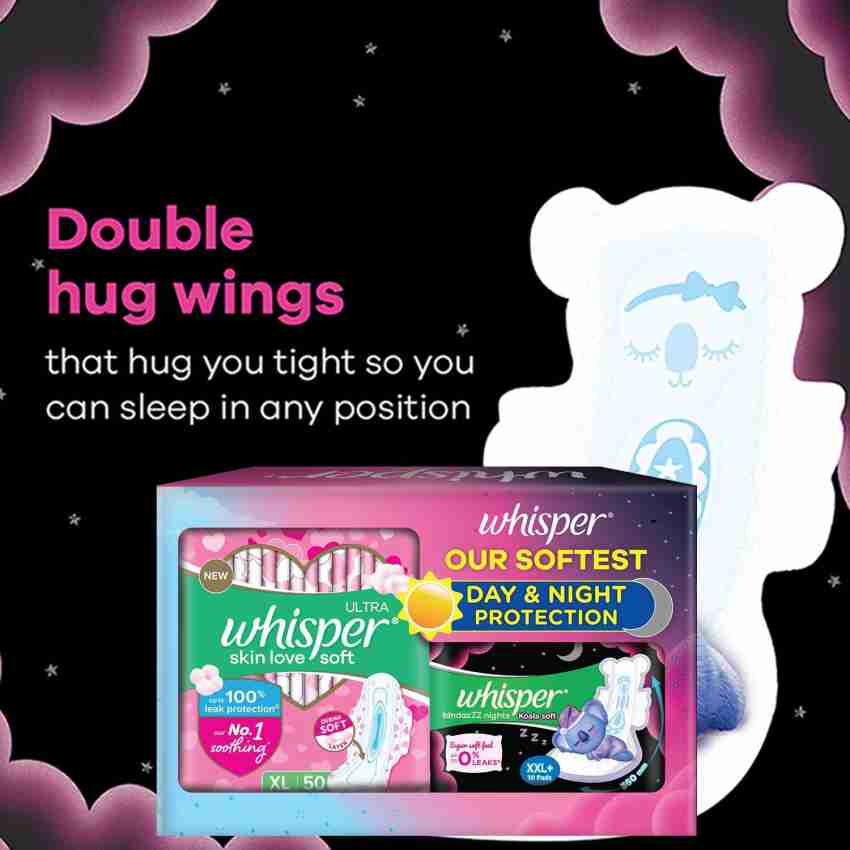 Whisper Ultra Softs XL 50s plus Bindazzz Nights Koala XXL+ 10s Sanitary Pad, Buy Women Hygiene products online in India