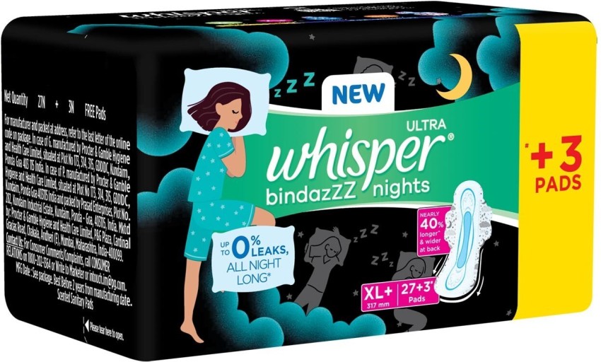 Whisper Bindazzz Nights XL+ Sanitary Pad, Buy Women Hygiene products online  in India