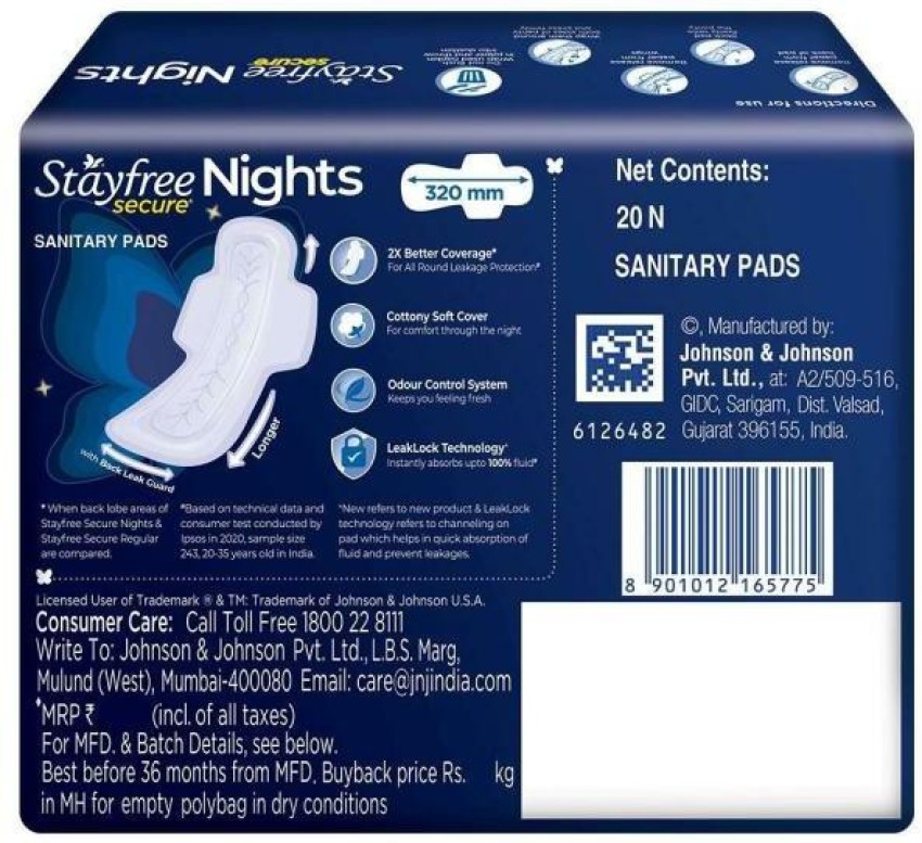 Stayfree Secure Size Xl Sanitary Pads Packet Of 20 - Medanand