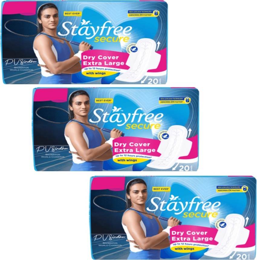 Stayfree Secure Cottony Sanitary Napkins with Wings - 20 Pads (XL)