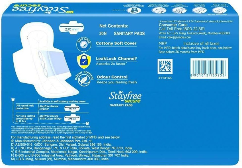 STAYFREE Secure Cottony Soft Regular Wings 20 pads Sanitary Pad, Buy Women  Hygiene products online in India
