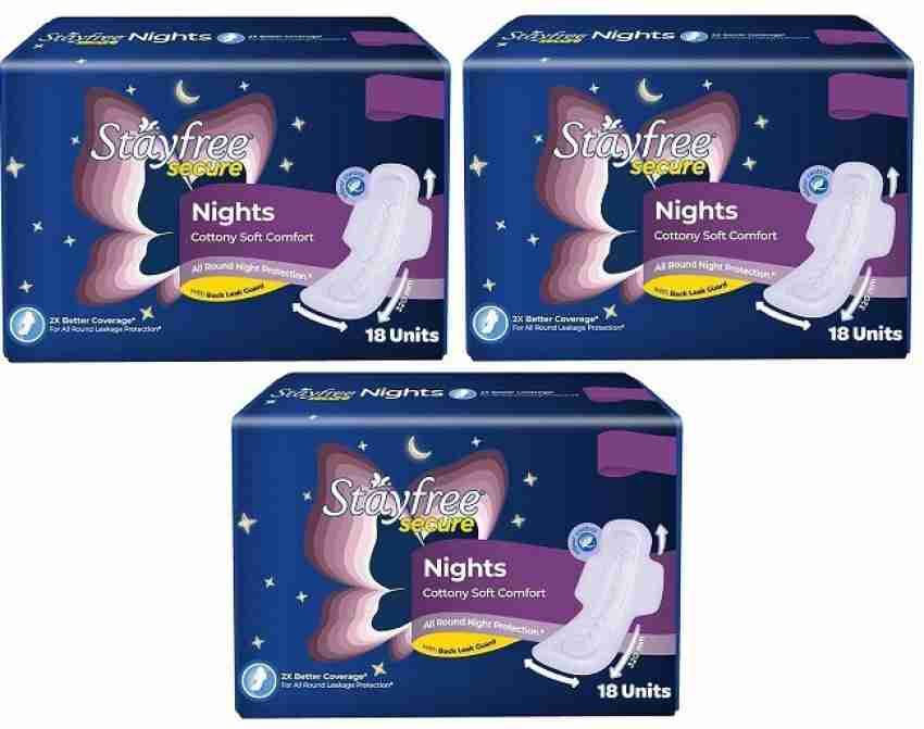 STAYFREE secure Nights Cottony Soft Comfort 320 mm XL - 18×3 Sanitary Pad, Buy Women Hygiene products online in India
