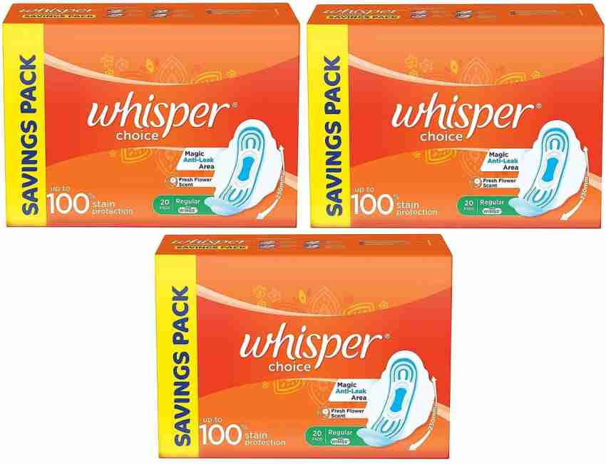 Whisper Choice Wings Regular - 20 Pads Upto 100% Stain Protection