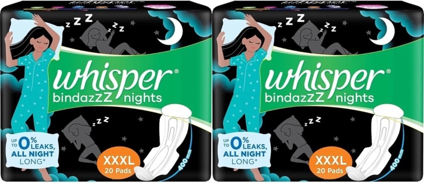 Whisper Ultra Night Sanitary Pads for Women, XXXL 20 Napkins