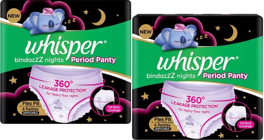 Whisper Bindazzz Nights Period Panties - M-L 6 piece - Buy online at ₹320  near me