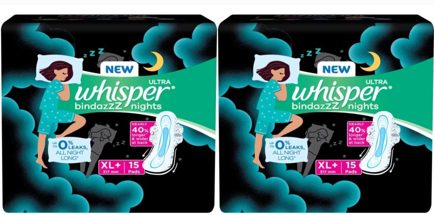 Buy Whisper Bindazzz Nights Sanitary Pads (XL+) 27's Online at