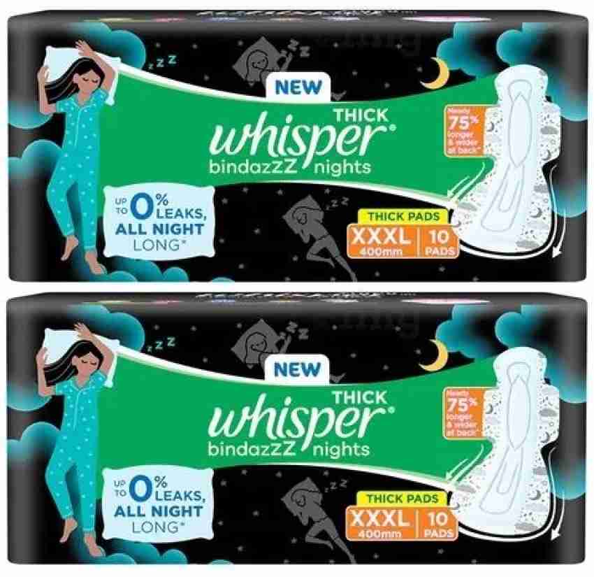 Buy Whisper Bindazzz Night Sanitary Pads, 10 Thick Pads, XXXL