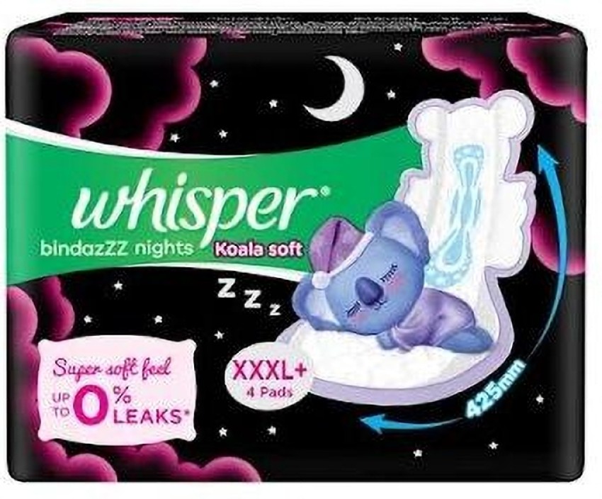 Whisper bindazZZ nights Koala Soft XXXL+ 425 mm - 4x2 Pcs Sanitary Pad, Buy Women Hygiene products online in India