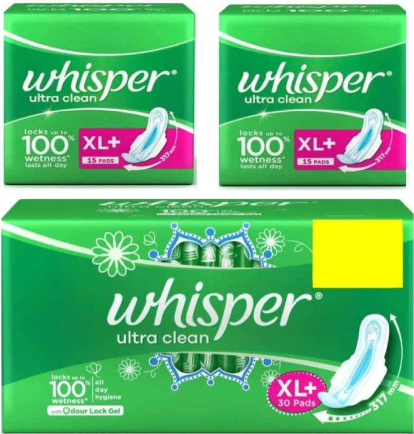 Whisper Ultra Clean Sanitary Pads XL Plus 44 Pc Panty Liners 20s