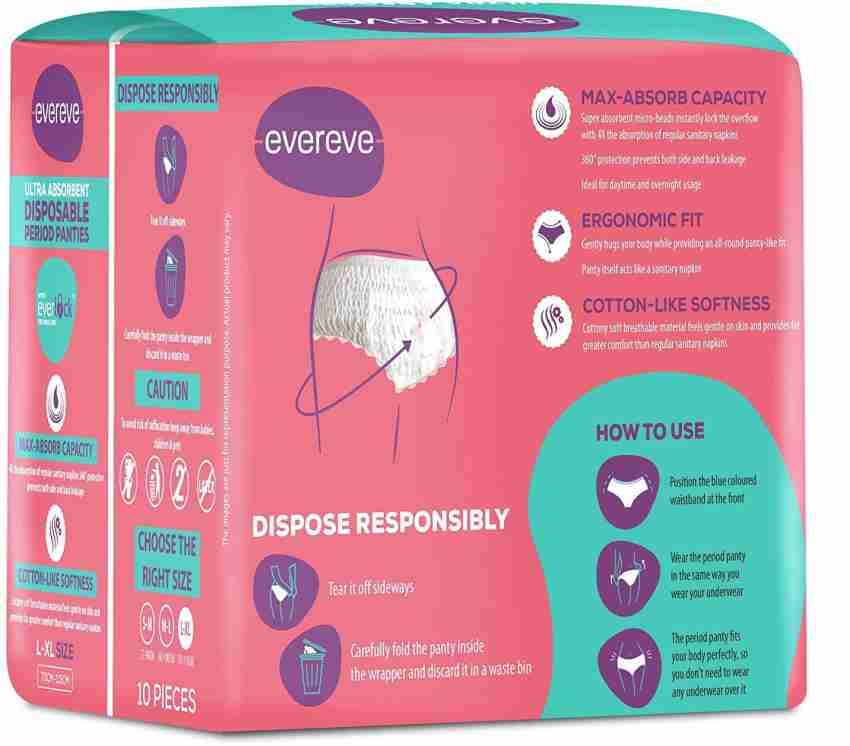 Buy EverEve Ultra Absorbent Disposable Period Panties, M-L, 10's Pack, 0%  Leaks, Sanitary protection for women & Girls, Maternity Delivery Pads, 360°  Protection, Postpartum & Overnight use, Heavy Flow Online at Low