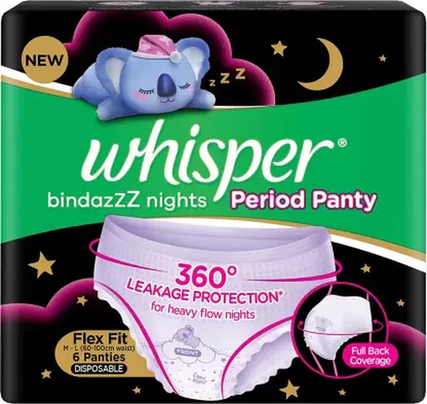 Whisper Bindazzz Nights Period Panties Sanitary Pad (Pack of 6) Sanitary Pad, Buy Women Hygiene products online in India