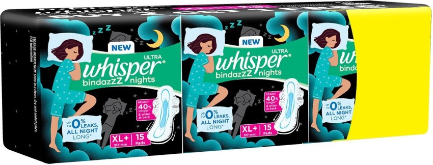 Whisper Bindazzz Nights Heavy Flow Sanitary Pads for Women, XL+ 7 Napkins -  pad