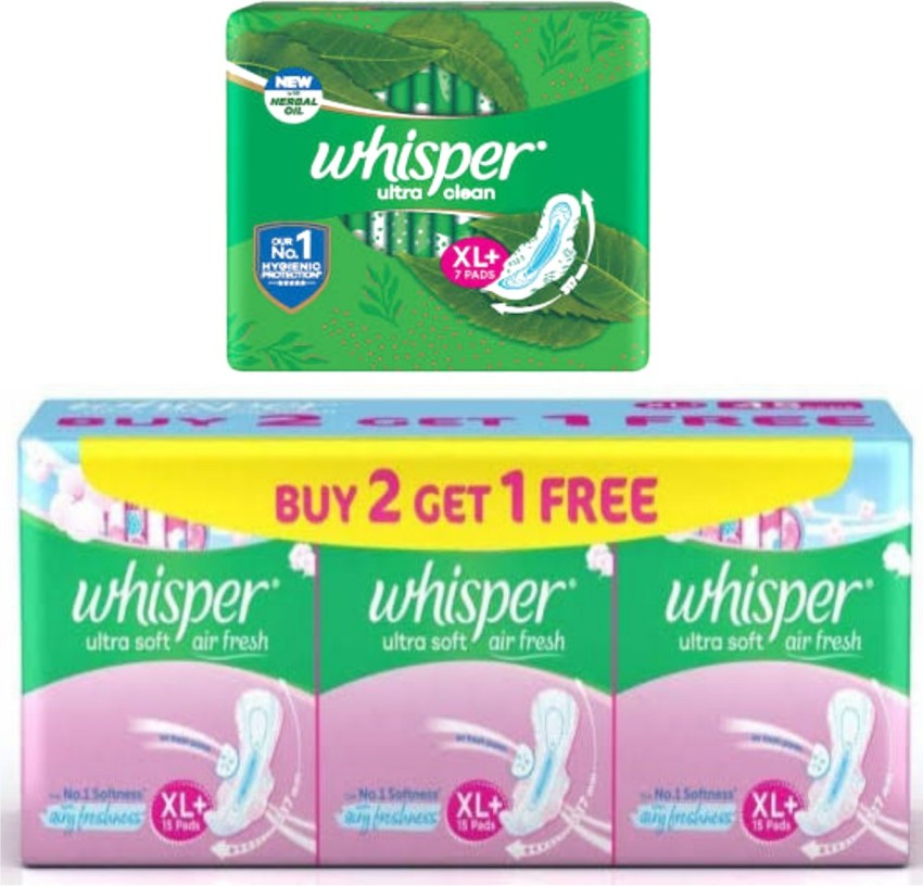 Whisper Ultra clean xlplus 7+ Ultra soft xl plus 45 pack of 2