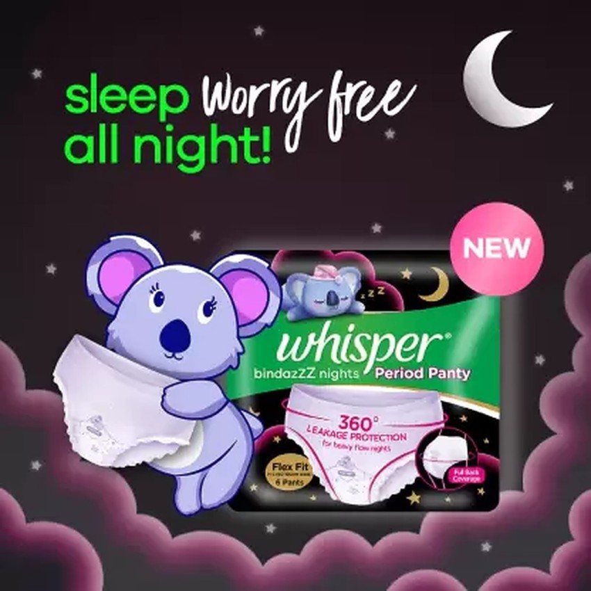 Whisper Bindazzz Nights Period Panties Sanitary Pad (Pack of 6