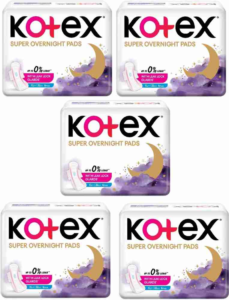Kotex Super Overnight Pads for Women XL+32CM size 6 PADS, Leak lock guards Sanitary  Pad, Buy Women Hygiene products online in India