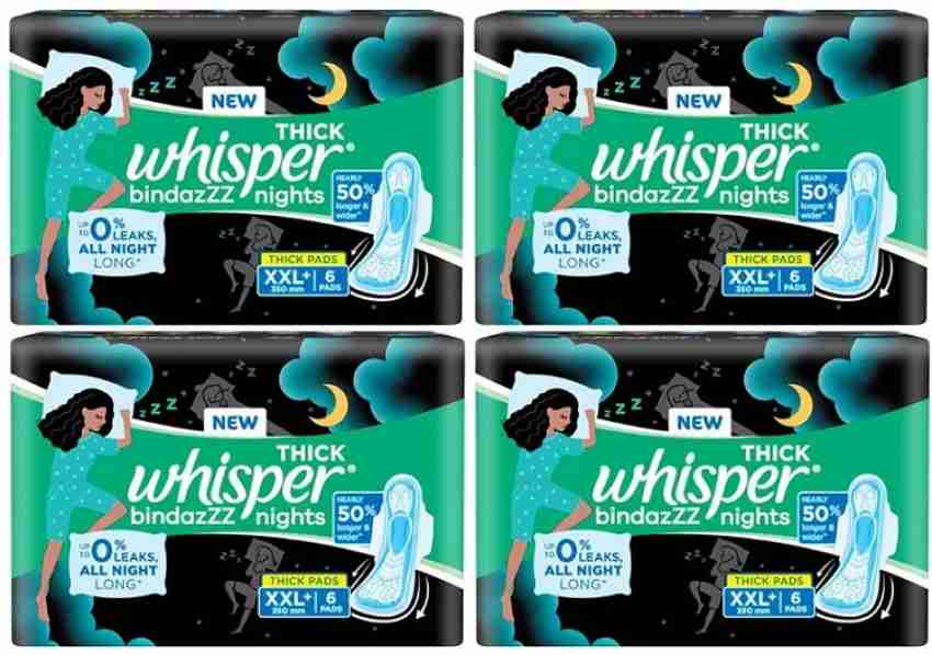 Buy Whisper Bindazzz Night Sanitary Pads, 20 Thick Pads, XXXL