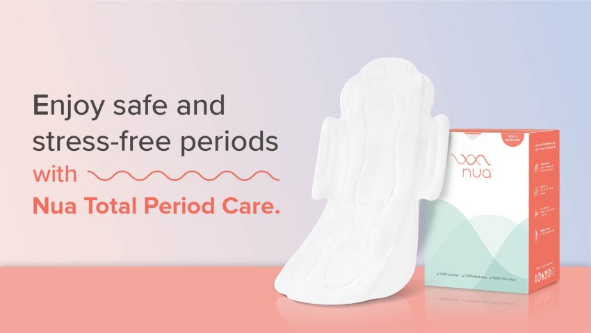 Nua Ultra-Safe Sanitary Pads For Women | 50 Ultra Thin Pads | 3 sizes in 1:  Heavy Flow-XL+, Medium-XL & Light-L