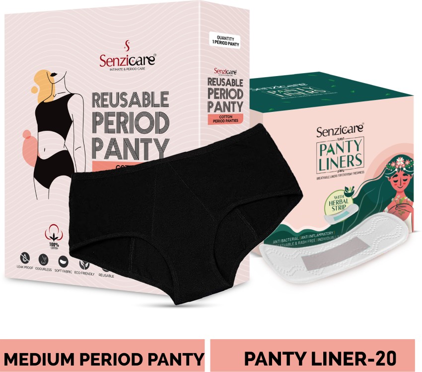 Senzicare Reusable Leak-Proof Period Panty(M)& Herbal Panty Liners  20N, Breathable, RashFree Pantyliner, Buy Women Hygiene products online in  India