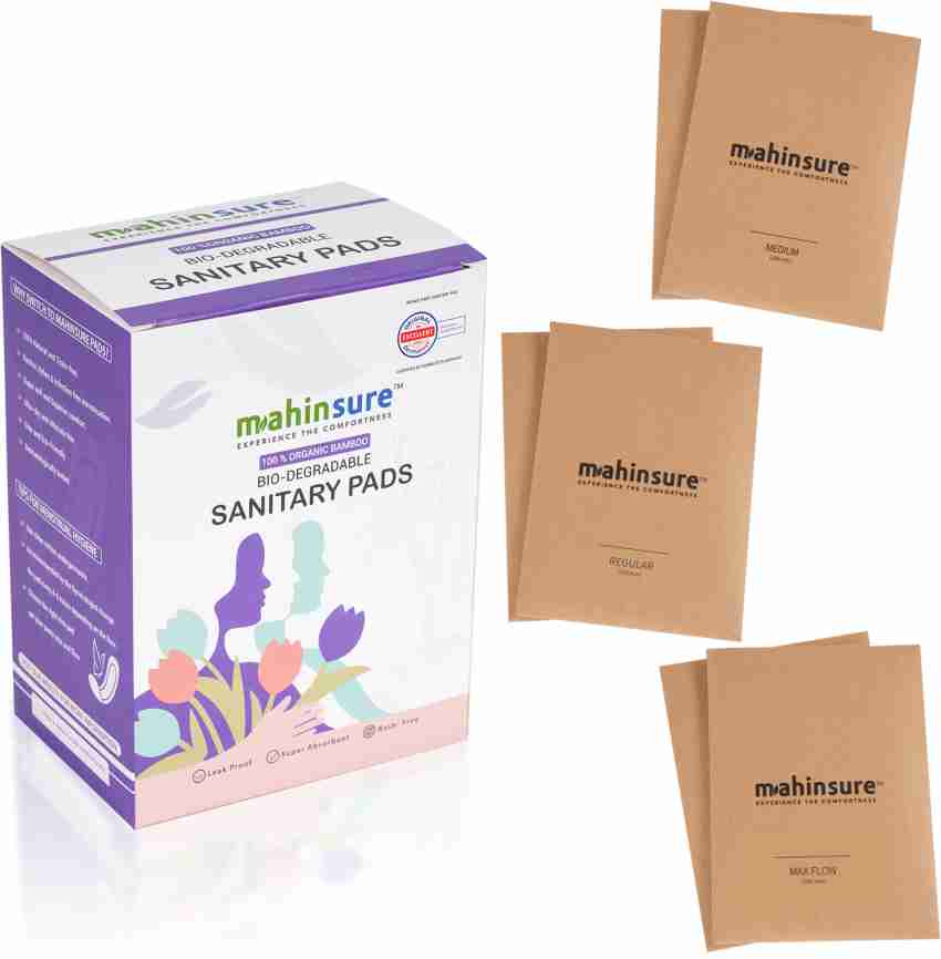 Mahinsure Organic Bamboo Fibre (Regular 245Mm, Med 290Mm, Max Flow 350Mm) 2  Pcs Trial Pack Sanitary Pad, Buy Women Hygiene products online in India