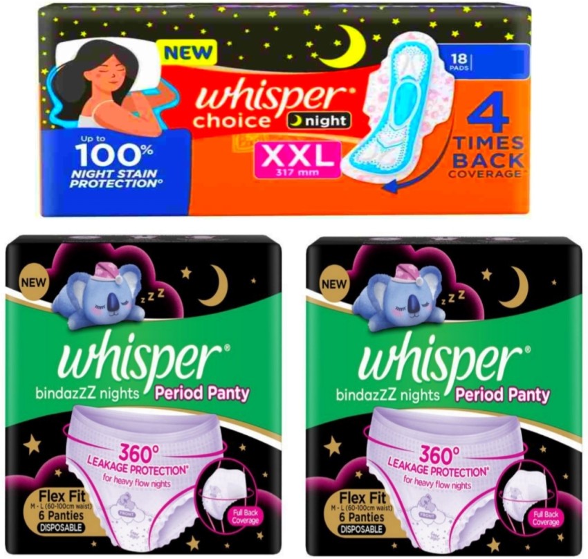 Whisper BindazzZ Nights Period Panty For Women, Flex Fit M - L (6