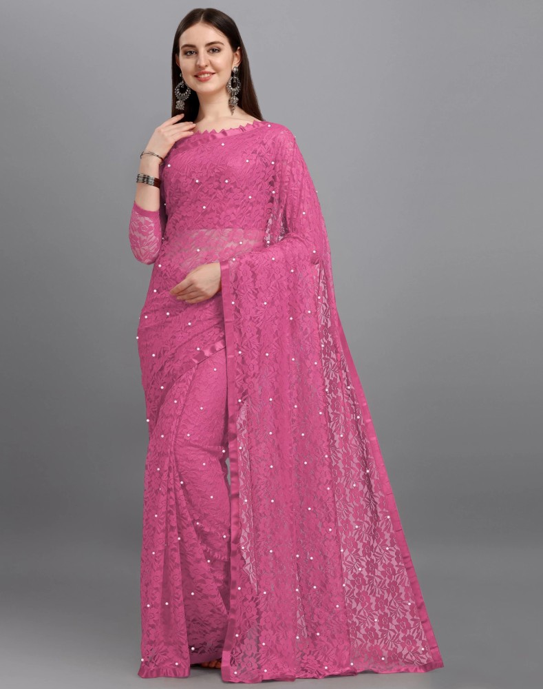 Buy SIRIL Dyed Embellished Self Design Lucknow Chikankari Net Pink Sarees Online Best Price In India Flipkart