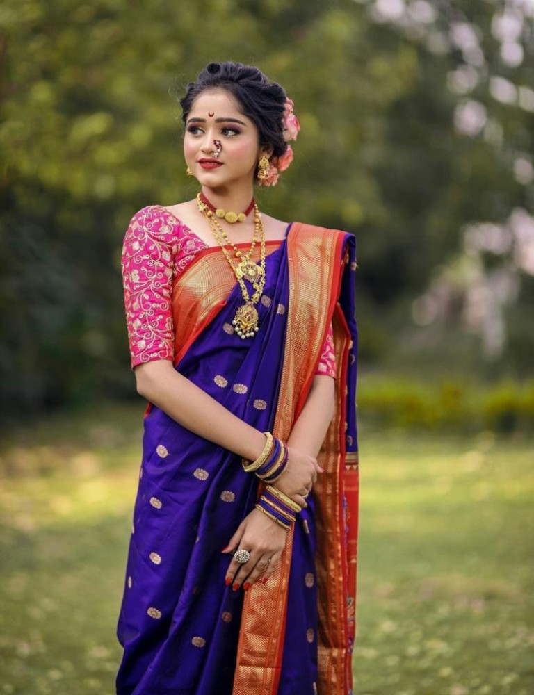 Party Wear Border Bridal Nauvari Silk Saree, With blouse piece, 9 m