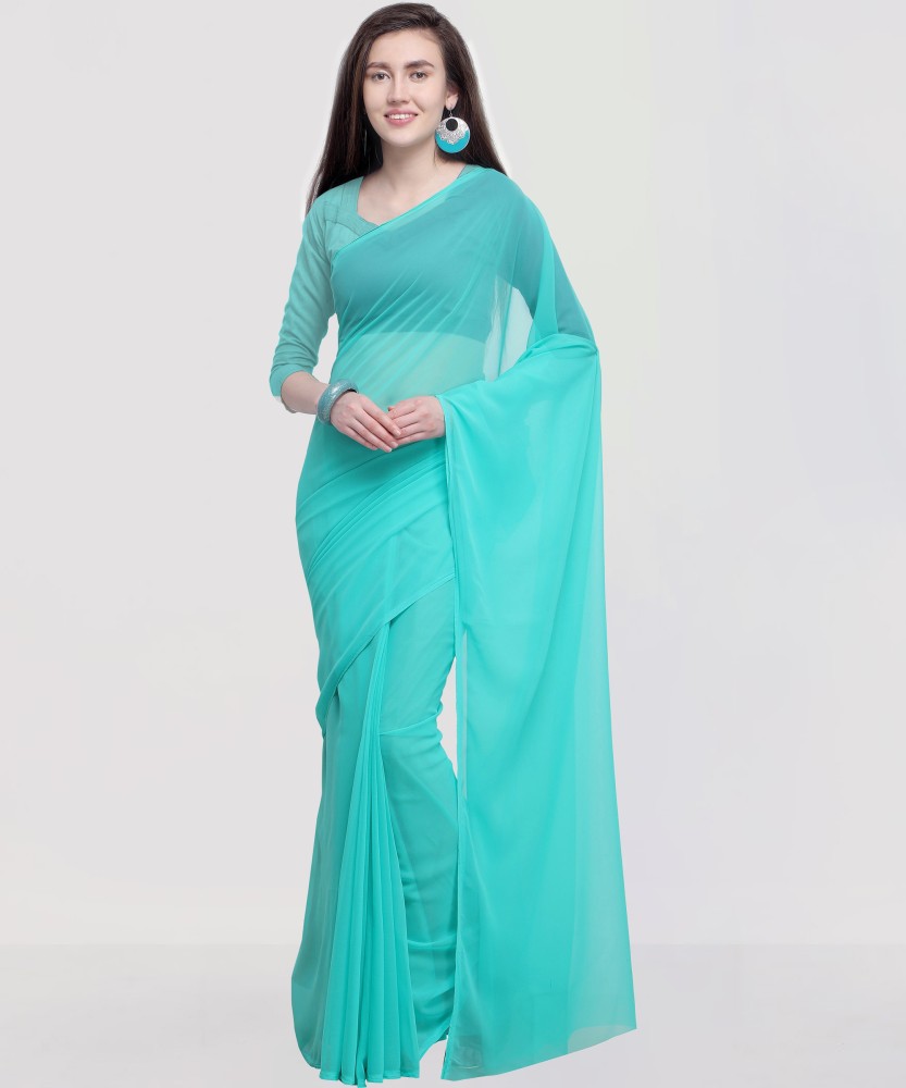 Buy Anand Sarees Solid Plain Bollywood Georgette Light Blue Sarees