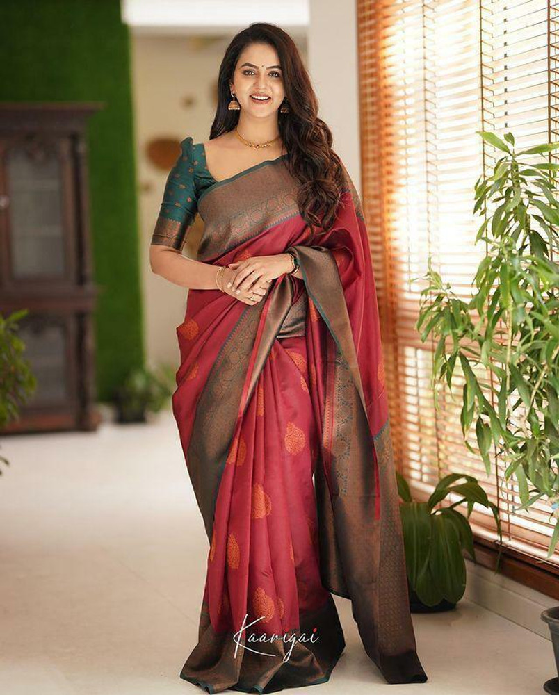 Buy sheladiya Printed Banarasi Cotton Silk Maroon Sarees Online