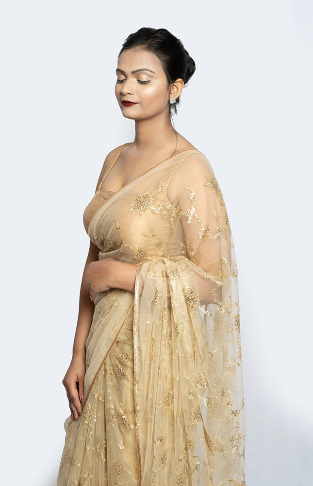 Designer net best sale saree on flipkart