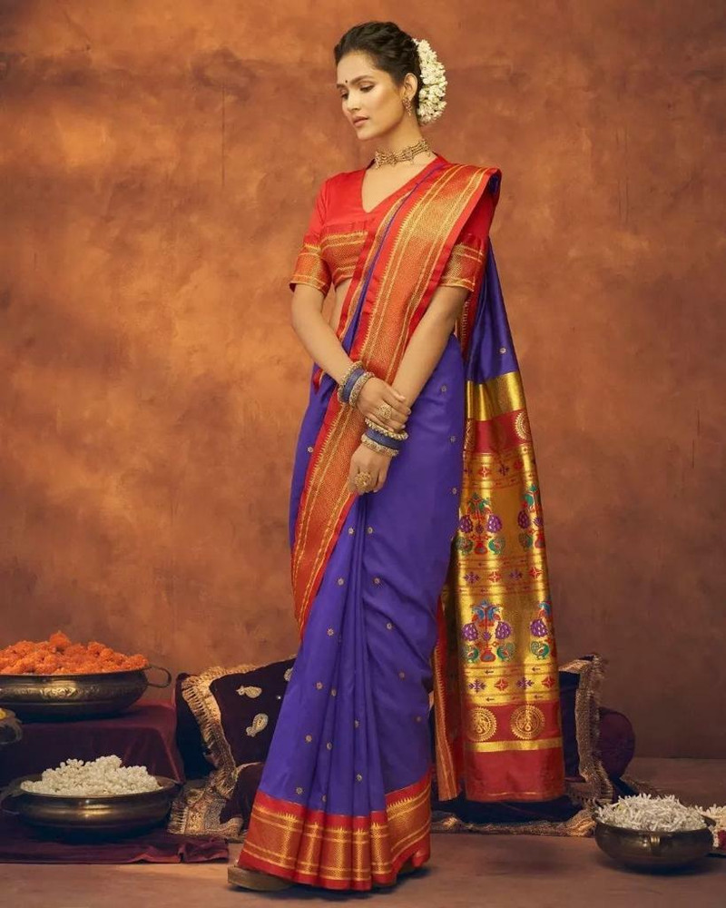 Buy Sriza Fashion Woven Kanjivaram Pure Silk Blue Sarees Online