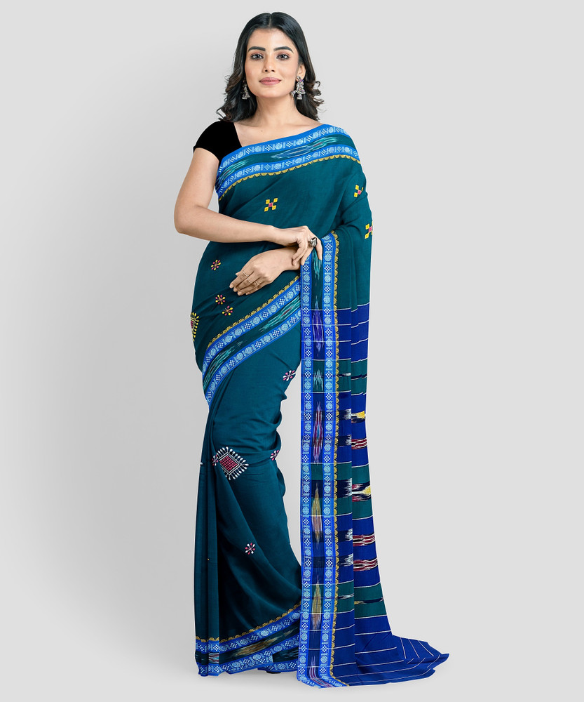 Buy Auora Embroidered Handloom Pure Cotton Dark Green Sarees Online Best Price In India Flipkart