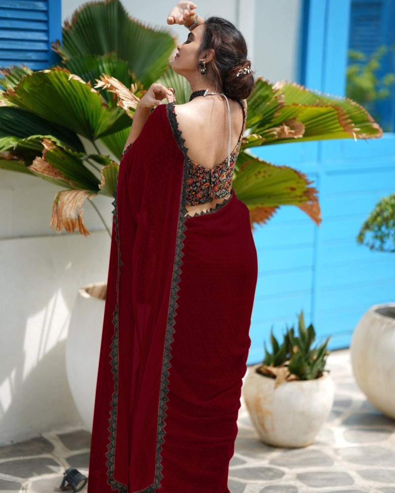 Buy KOSKII Embroidered Bollywood Georgette Red Sarees Online @ Best Price  In India