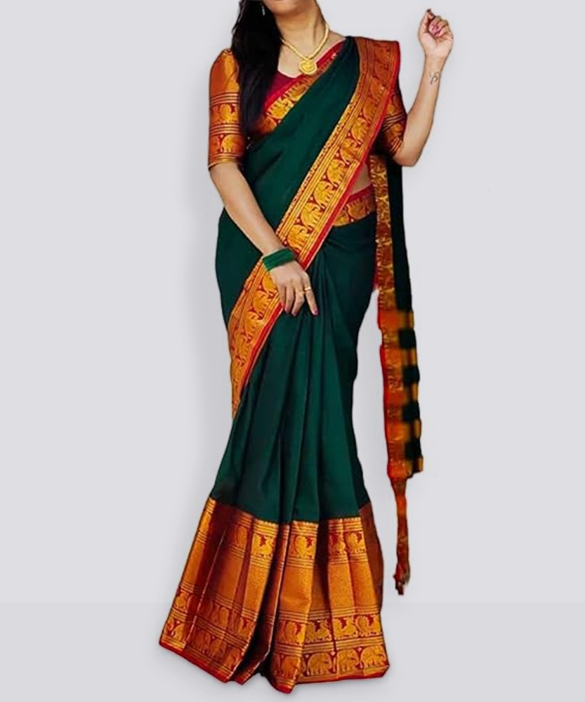 Buy Sanchita Sarees Woven Handloom Pure Cotton Dark Blue Sarees Online @  Best Price In India | Flipkart.com