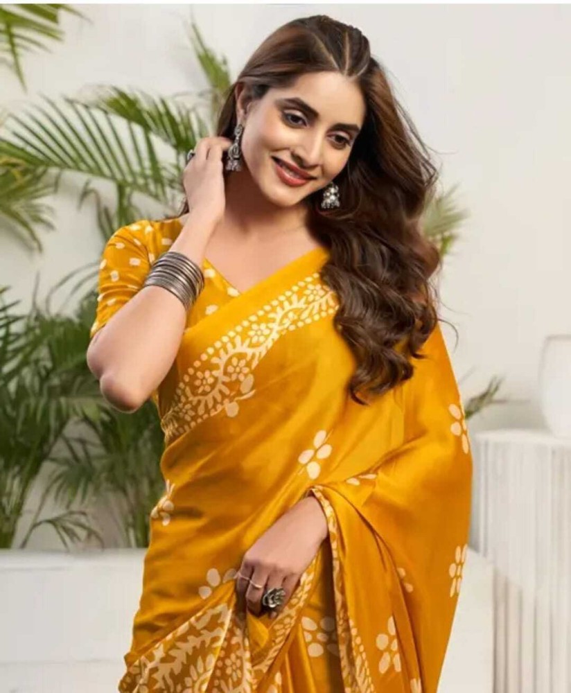 Buy Dev Floral Print Assam Silk Chiffon Yellow Sarees Online Best Price In India Flipkart