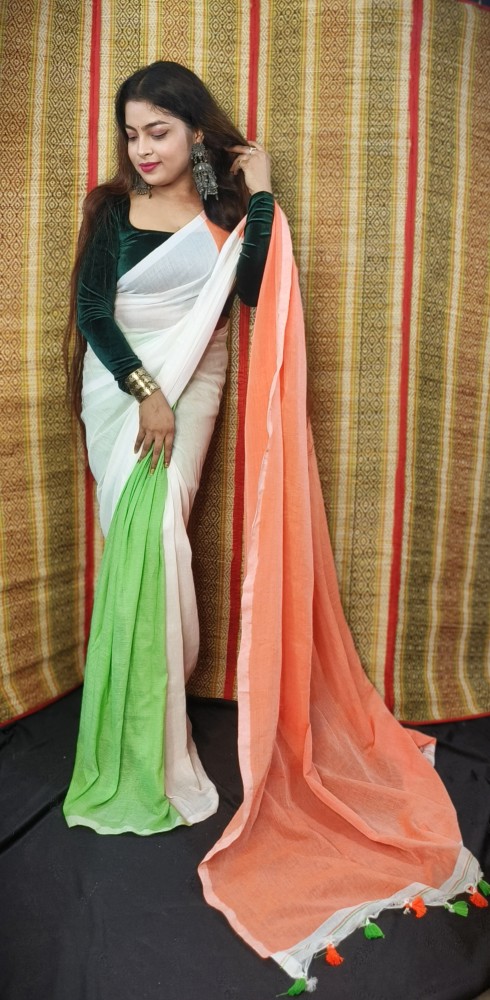 Buy SAYAN CREATION Color Block Bollywood Pure Cotton Multicolor Sarees  Online @ Best Price In India