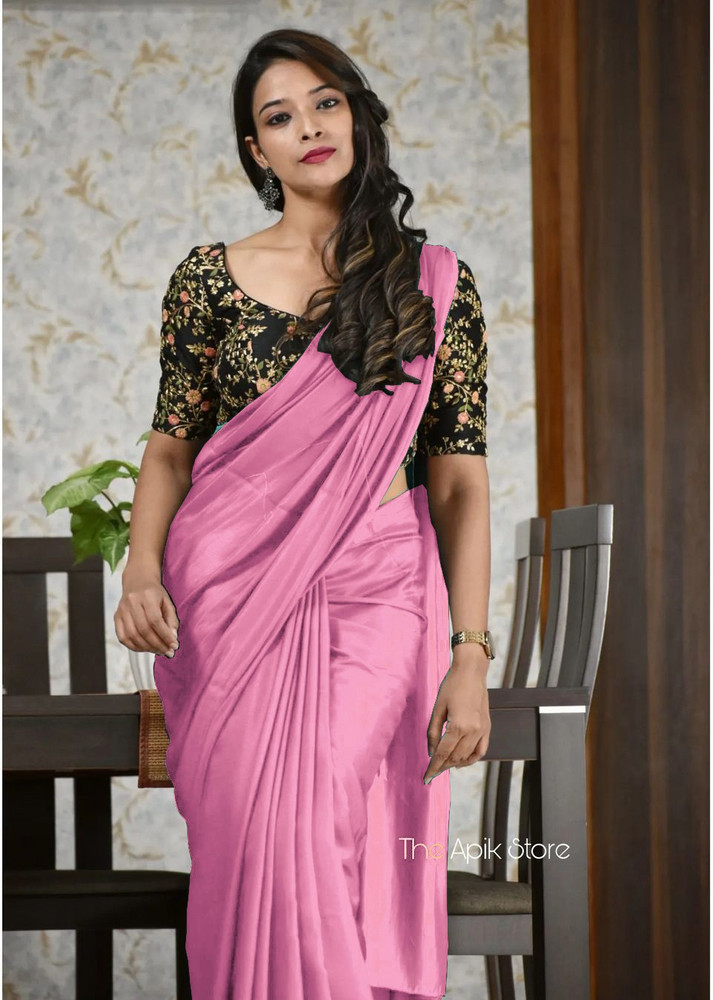 Buy Riddhi textile Hub Solid Plain Bollywood Chiffon Pink Sarees Online Best Price In India Flipkart