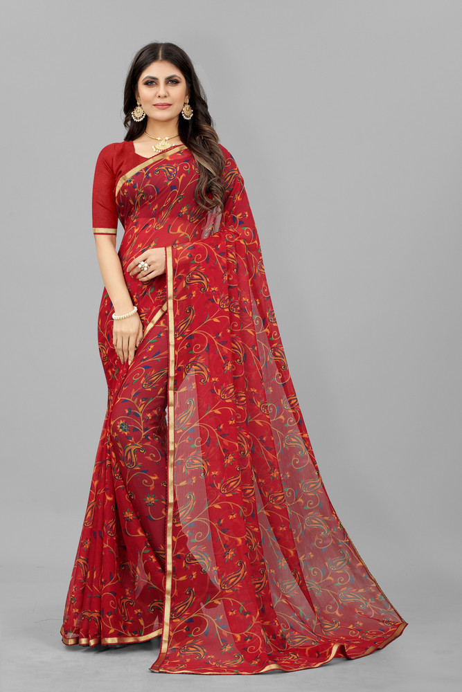 KRENIW Floral Print Daily Wear Chiffon Saree