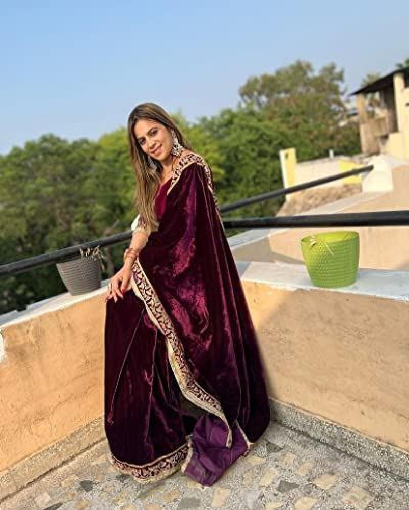 Velvet sale saree flipkart