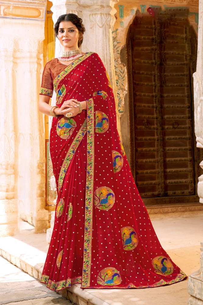 Buy Laxmipati Sarees Embroidered Bollywood Chiffon Red Sarees Online Best Price In India Flipkart