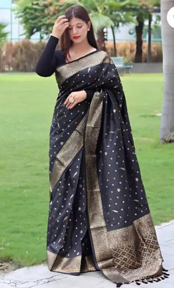 Buy fospy Woven Banarasi Silk Blend, Pure Silk Black Sarees Online @ Best  Price In India