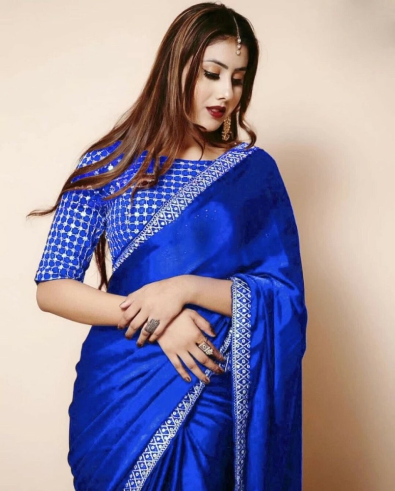 Bollywood Style Gleaming Royal Blue Saree - Ethnic Race