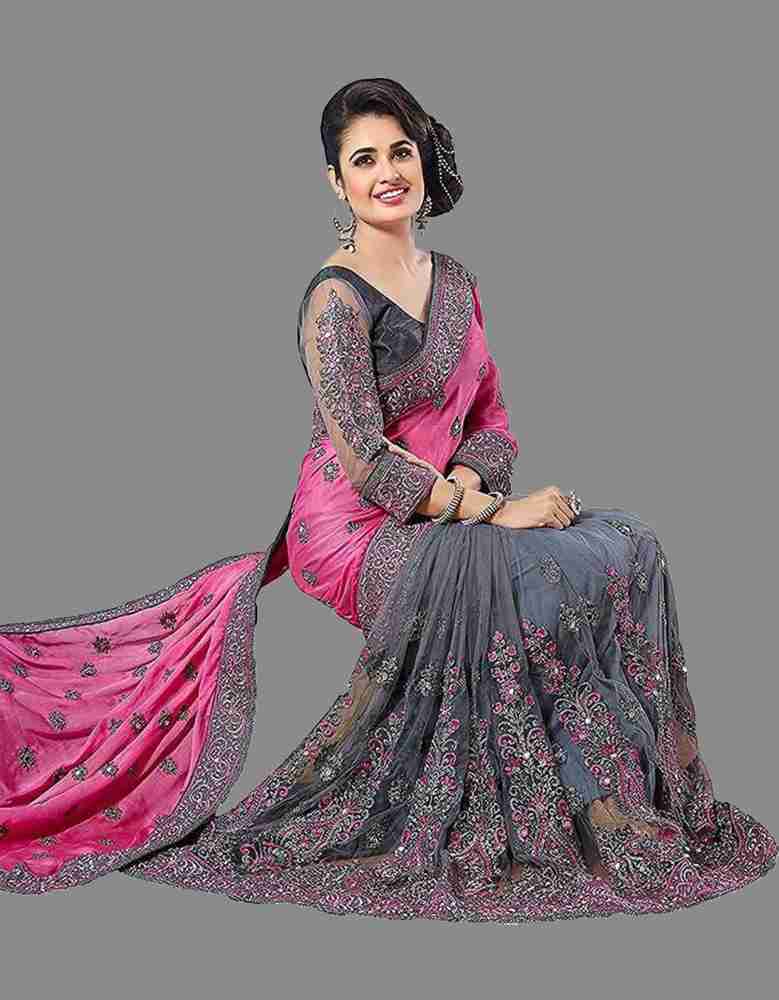 Buy ChicPlus Designer Embroidered Bollywood Silk Blend Satin Pink